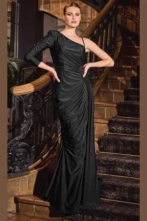 Ladivine CD787 - Long Sleeve Asymmetrical Gown