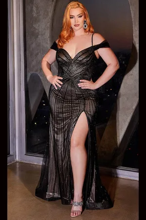 Ladivine CD0219C - Cold Shoulder V-Neck Prom Gown