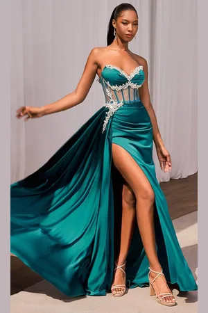 Cinderella Divine CD343 - Evening Gown with Strapless Illusion Waist