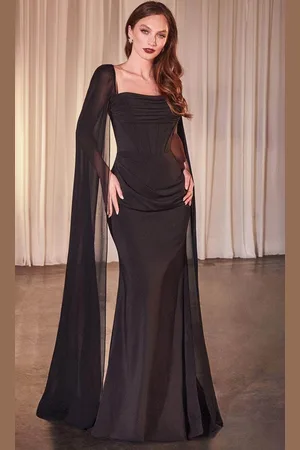Ladivine CD356 - Cape Sleeve Evening Gown