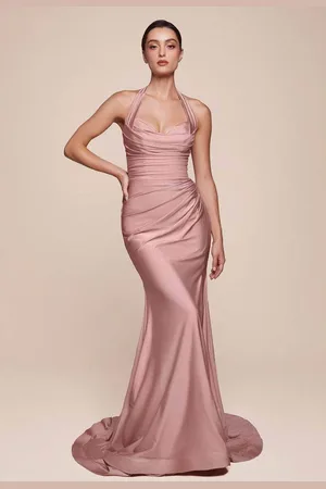 Ladivine CD796C - Ruched Halter Long Gown