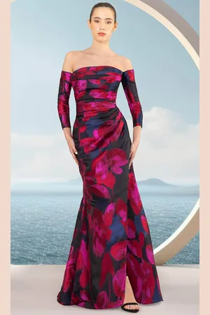 Janique 2513 - Floral Pleated Evening Dress