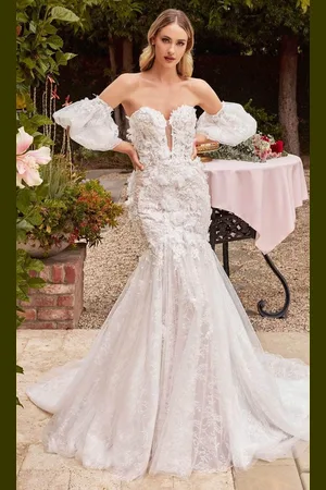 Cinderella Divine CDS434W - Strapless Bridal Gown with Lace Appliques