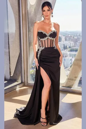 Cinderella Divine CD343 - Evening Gown with Strapless Illusion Waist