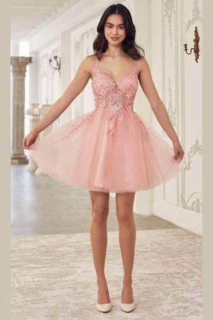 Ladivine SF047 - Jeweled Tulle Cocktail Dress
