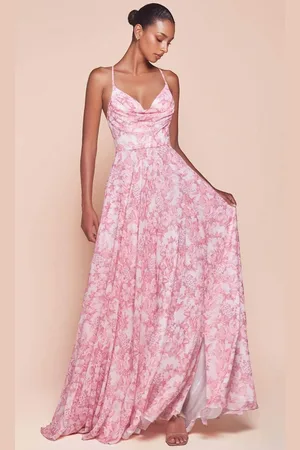 Ladivine 7444 - V-Neck A-Line Evening Dress