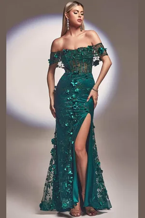 Ladivine J832 - Floral Applique Evening Gown