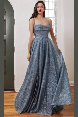 Ladivine CD252C - Cowl Neck Glitter Evening Gown