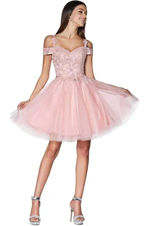 Ladivine CD0132 - Cold Shoulder Glitter Tulle Short Dress