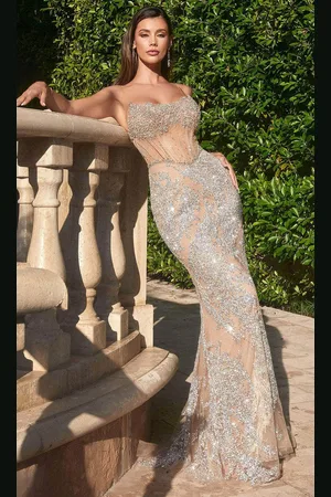 Cinderella Divine CZ0025 - Rhinestone-Embellished Sleeveless Evening Dress