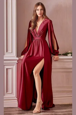 Cinderella Divine 7475 Plunging V Neck High Slit Long dress