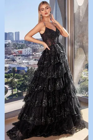 Ladivine KV1108 - Embroidered Tiered A-line Prom Gown
