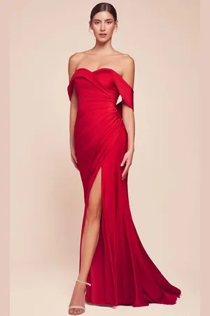 Cinderella Divine CD790 - Off Shoulder Ruched Long Gown