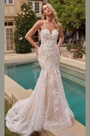 Ladivine CDS431W - Floral Applique Embellished Mermaid Bridal Gown