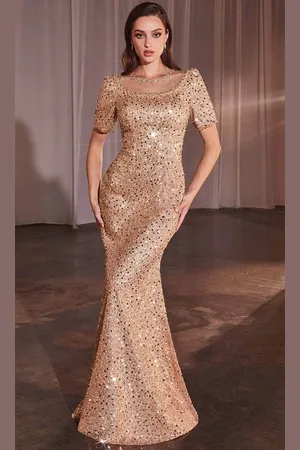 Cinderella Divine CB151 - Rhinestone Embellished Illusion Neck Prom Gown