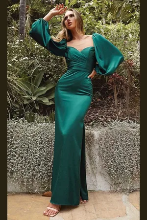 Ladivine 7482 - Soft Satin Billowy Sleeve Gown