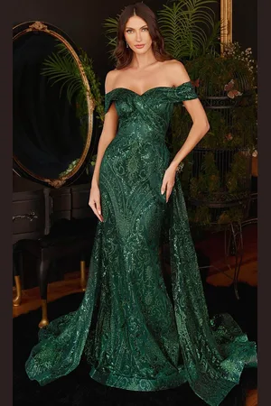 Ladivine J836 - Glitter Overskirt Evening Gown