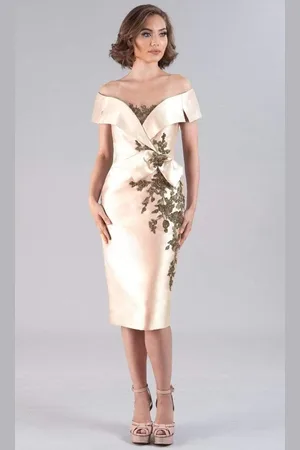 Feriani Couture 20516 Bow Accented Off Shoulder Dress