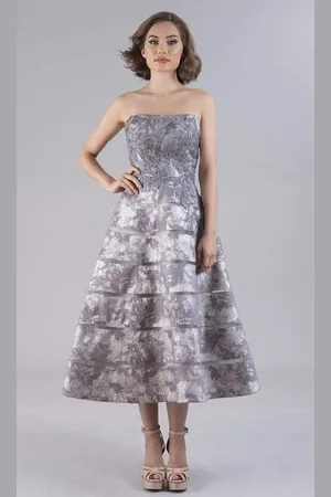 Feriani Couture 20517 Tea Length Embroidered A-Line Dress