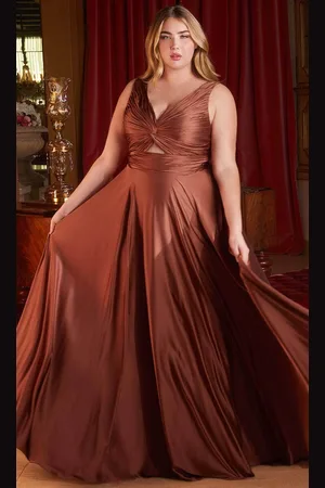 Ladivine 7497C - V-Neck Knot Evening Dress