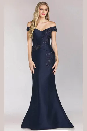 Feriani Couture 18214 - Off-Shoulder Metallic Trumpet Dress