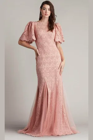 Tadashi Shoji CFJ24355L - Flounce Short Sleeve Embroidered Long Gown