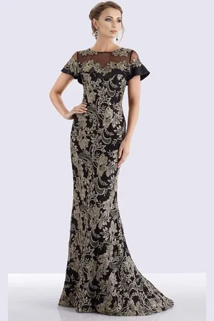 Feriani Couture 18659 Embroidered Illusion Ruffled Evening Dress