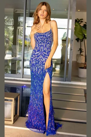 Primavera Couture 4147 - Sequin Feather Sheath Prom Dress