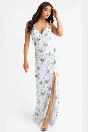 Primavera Couture 3748 Colorful Butterfly Plunging V Neckline Long Gown