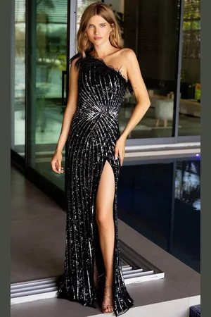 Primavera Couture 4112 - Feather Fringed Sheath Prom Dress