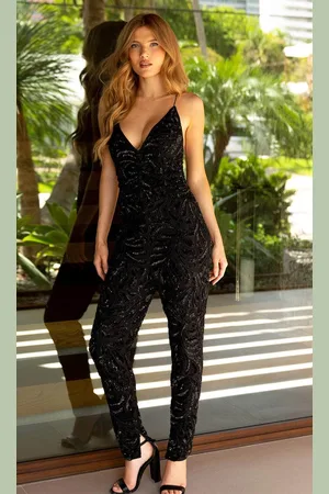 Primavera Couture 4172 - Beaded Lace-Up Back Jumpsuit