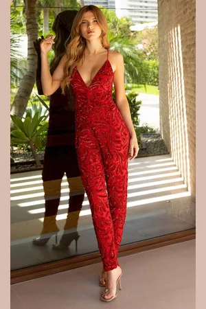 Primavera Couture 4172 - Beaded Lace-Up Back Jumpsuit