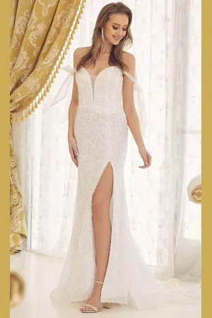Nox Anabel C1095 - V-neck Embellished Wedding Dress