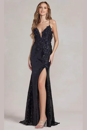 Nox Anabel R1207 - Applique Sequin Evening Dress