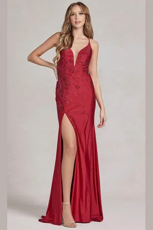 Nox Anabel E1206 - Sleeveless Plunging V-Neck Prom Dress