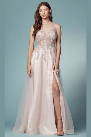 Nox Anabel S1015 - V-Neck Corset Evening Gown