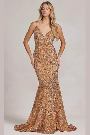 Nox Anabel R1071 - Sequin V-Neck Evening Dress