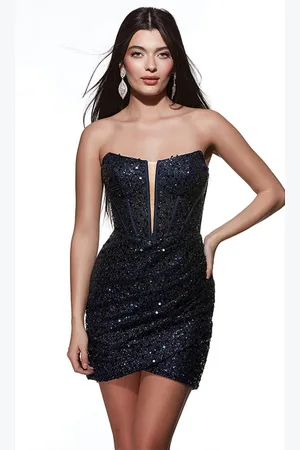 Alyce Paris 4827 - Strapless Glitter Mesh Cocktail Dress