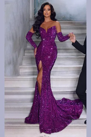 Portia and Scarlett PS23521 - Sequined Mermaid Prom Dress with Slit