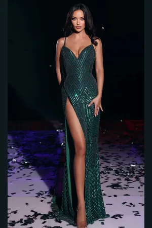 Portia and Scarlett PS23706C - Deep V-Neck Sparkling Prom Dress