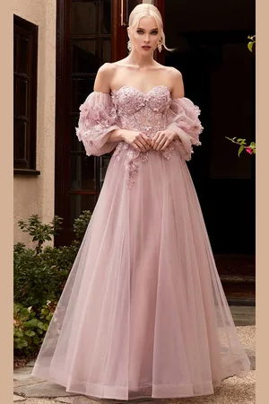 Ladivine CD962 - Strapless 3D Floral Prom Dress