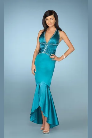 La Femme 12278 Halter V Neck High Low Mermaid Prom Dress