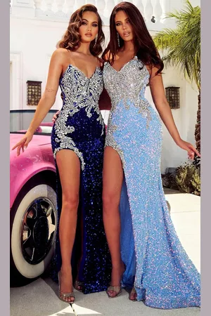 Portia and Scarlett PS23645 - Bejeweled High Slit Prom Gown
