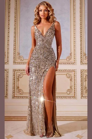 JOVANI 43623 - Plunging Sequin Prom Dress