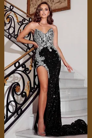 Portia and Scarlett PS23645 - Bejeweled High Slit Prom Gown