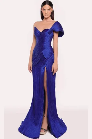 TARIK EDIZ 98767 - Shirred Gown with Slit