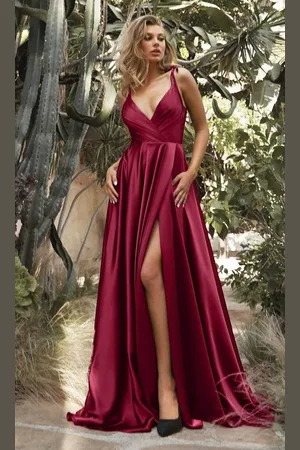 Cinderella Divine BD105 Tie Strap V-Neck Affordable Prom Gown