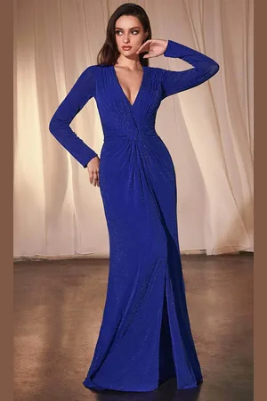 Cinderella Divine CK2989 - Long Sleeve V-Neck Prom Gown
