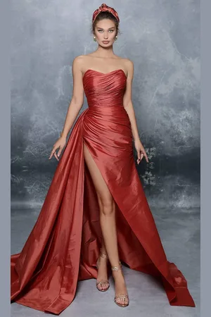 TARIK EDIZ 96092 Strapless Wrap Fitted Bodice Taffeta gown
