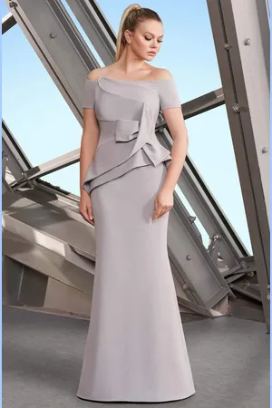Alexander By Daymor 1150 Off-Shoulder Structured Pleated Trumpet Gown